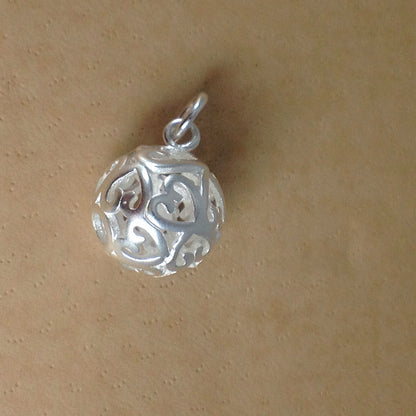 Sterling Silver 3D Love Heart Ball Charm Pendant Necklace (10mm or 12mm) - sugarkittenlondon