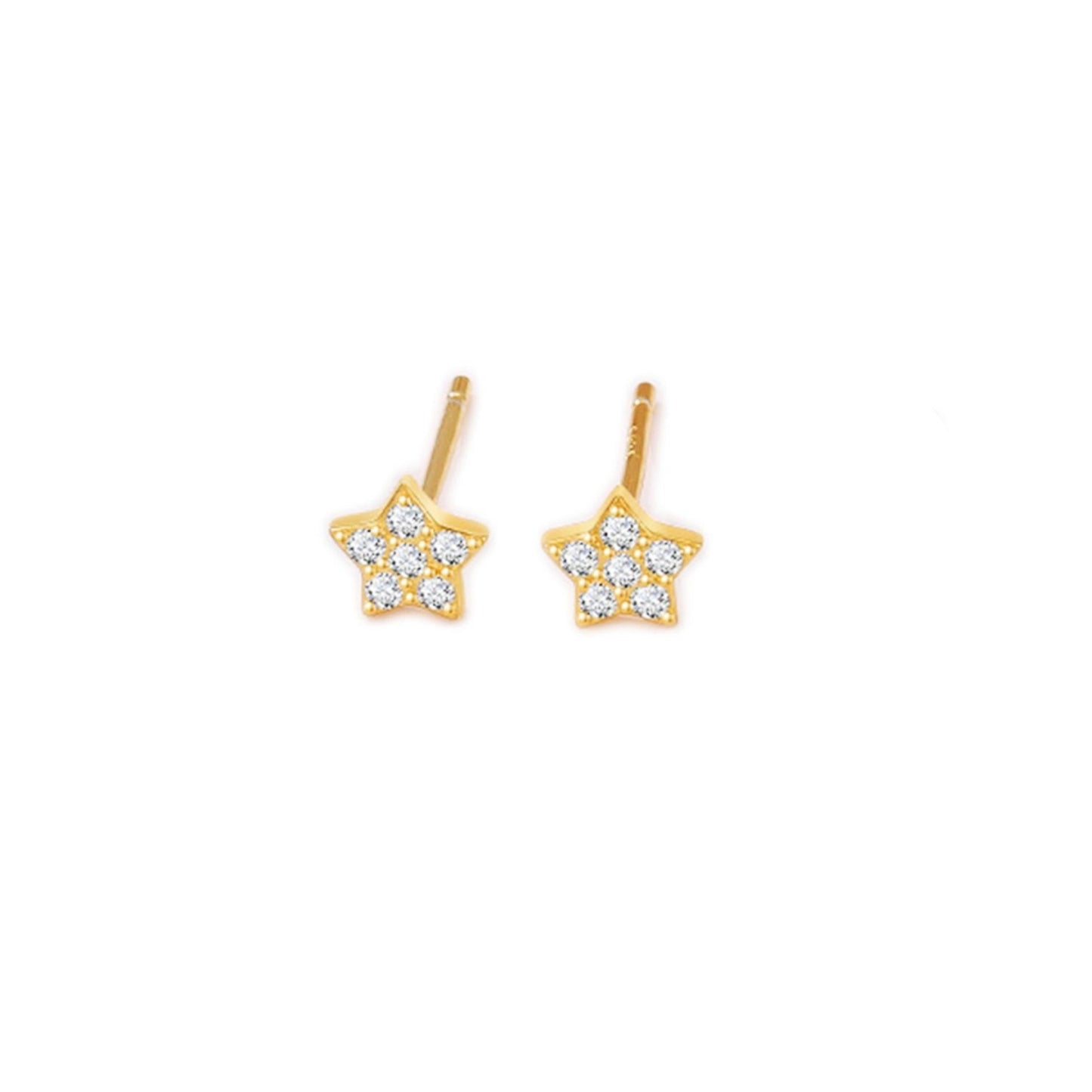 Sterling Silver Paved CZ Star Stud Earrings Rhodium Gold Rose Gold Tones 4 - 7mm