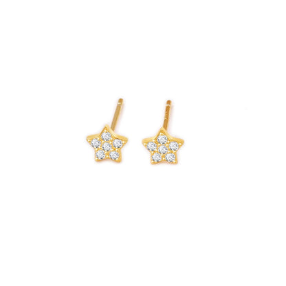 Sterling Silver Paved CZ Star Stud Earrings Rhodium Gold Rose Gold Tones 4 - 7mm