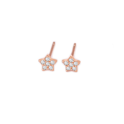 Sterling Silver Paved CZ Star Stud Earrings Rhodium Gold Rose Gold Tones 4 - 7mm