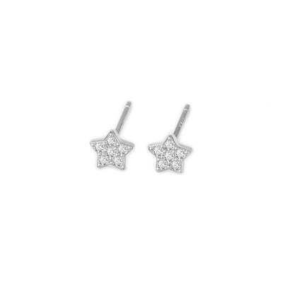 Sterling Silver Paved CZ Star Stud Earrings Rhodium Gold Rose Gold Tones 4 - 7mm