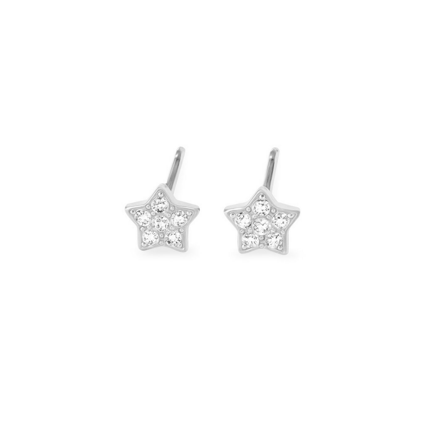 Sterling Silver Paved CZ Star Stud Earrings Rhodium Gold Rose Gold Tones 4 - 7mm