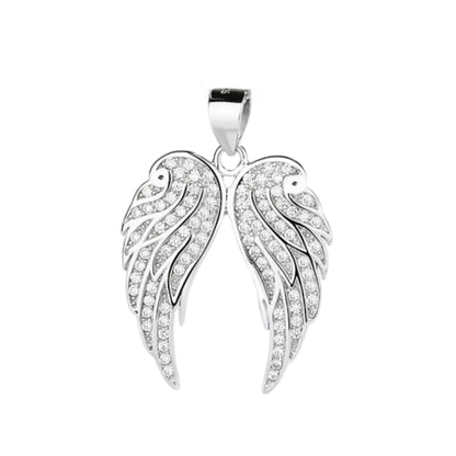Sterling Silver Angel Feather Wing Earrings & Pendant Set with Paved CZ Stone