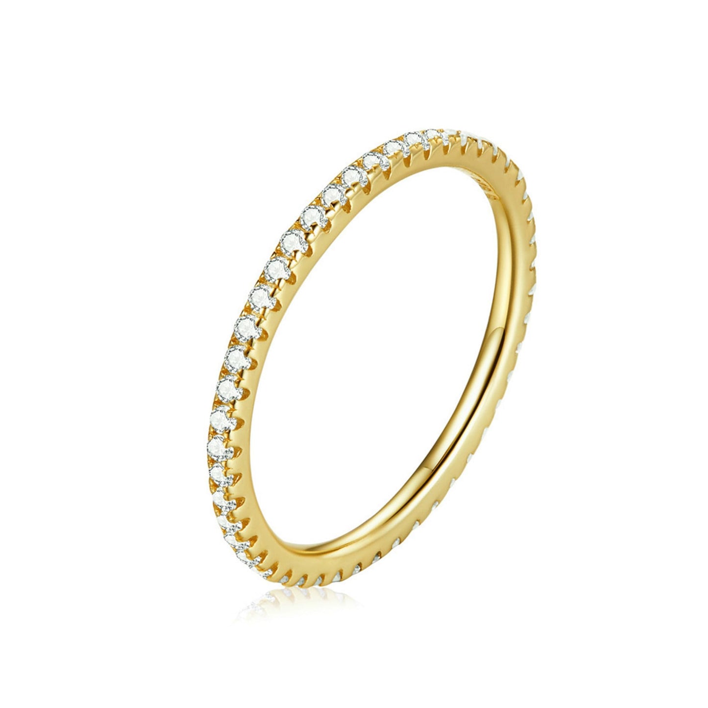 Sterling Silver Full Eternity 1.5mm Pave Set CZ Crystal Stacking Ring I - U