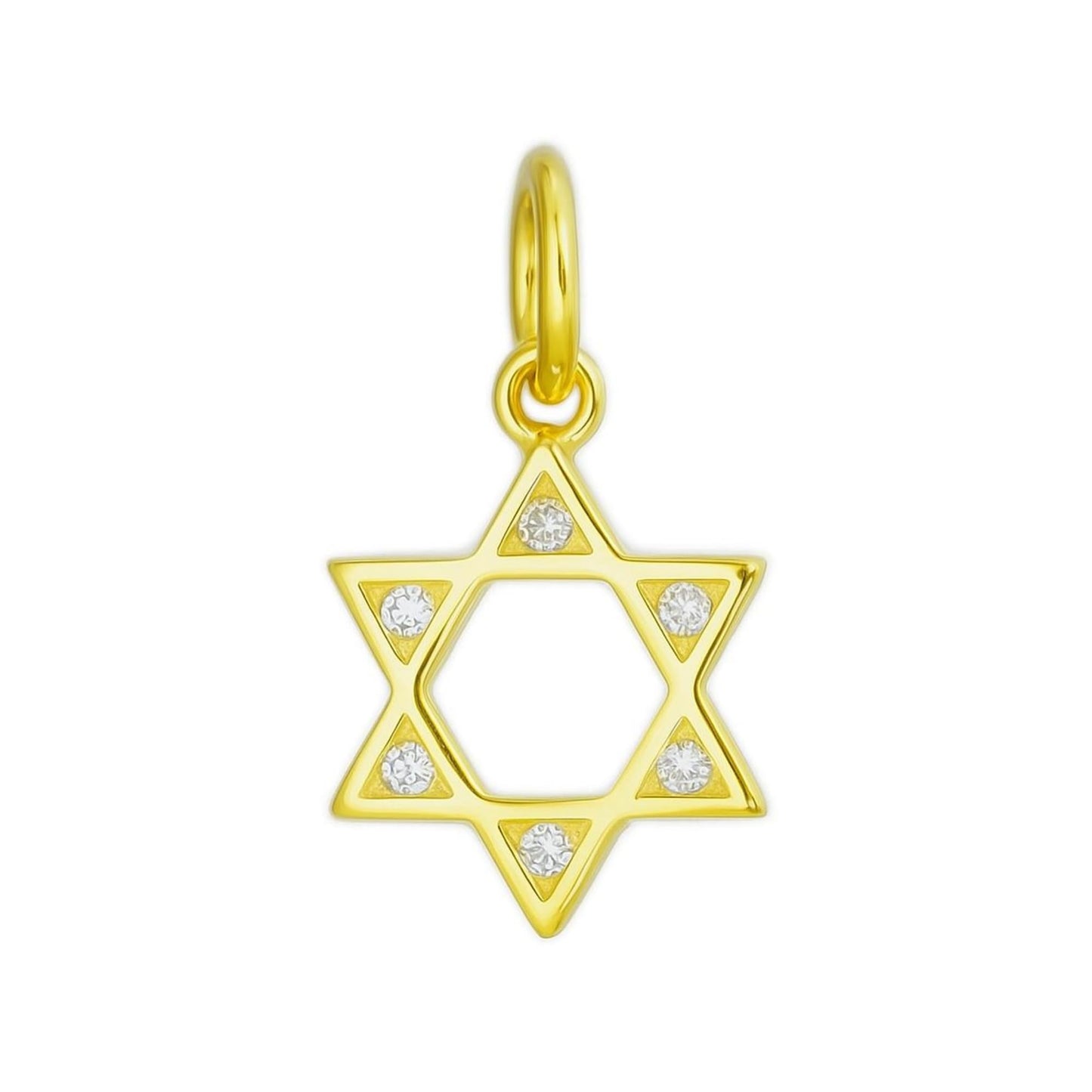 Gold Star of David pendant with inset clear stones and hanging bail