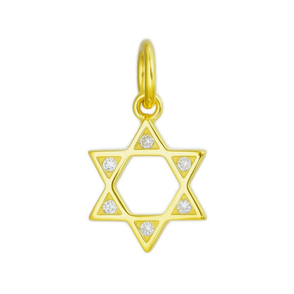 Gold Star of David pendant with inset clear stones and hanging bail