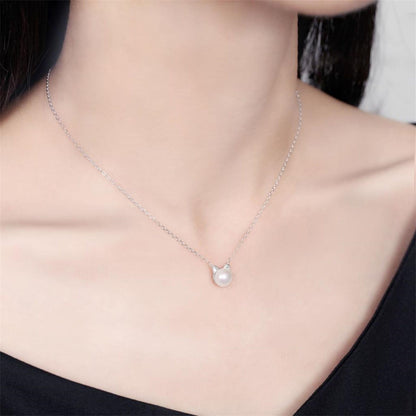 Cat & Pearl Schmuckset: silberfarbene Halskette mit Perlenanhänger am Band