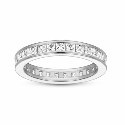 Rhodium on Sterling Silver Full Eternity 2.1mm Channel Set Princess Cut CZ Wedding Ring