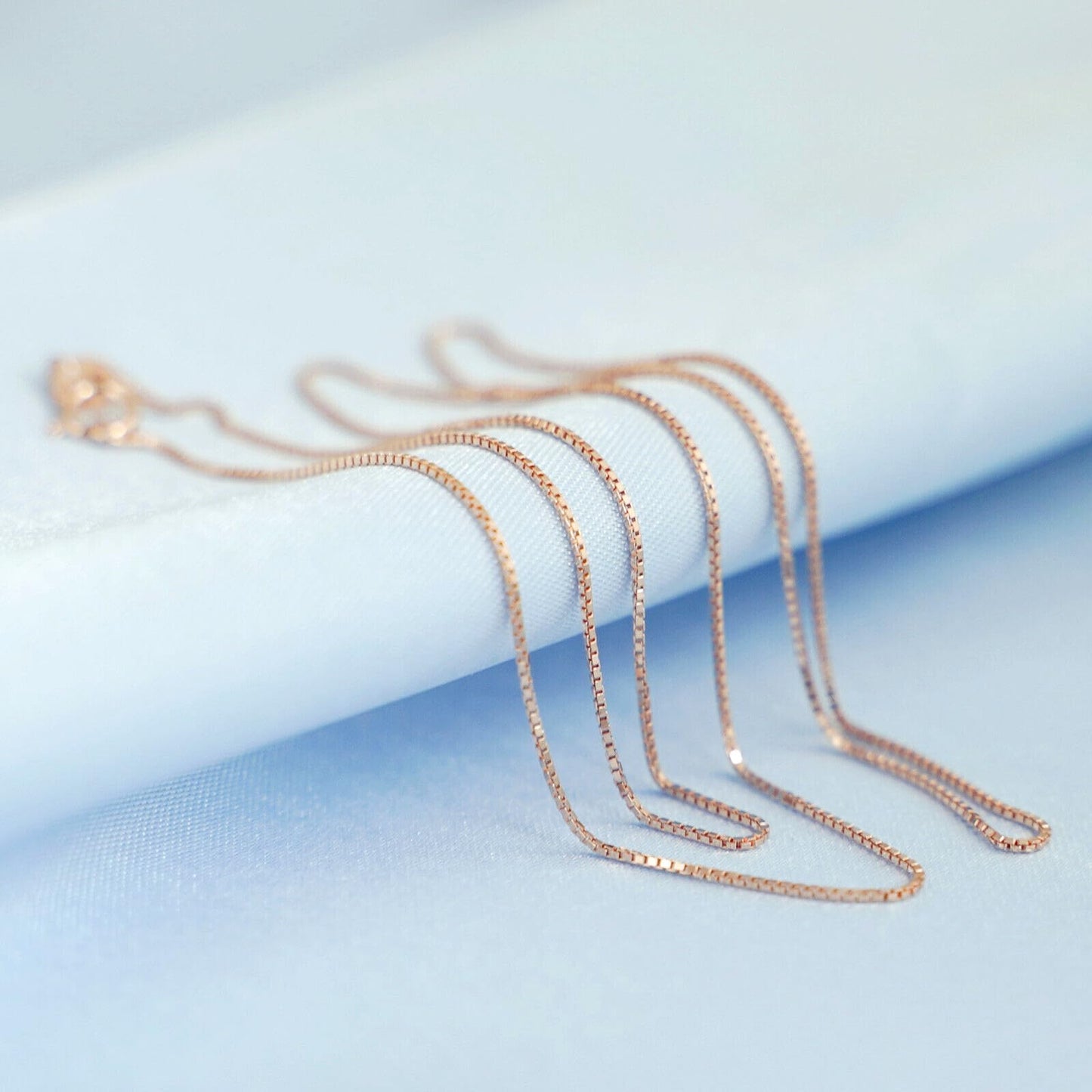 Minimalist Box Chain in Rose Gold tone, layered thin chains