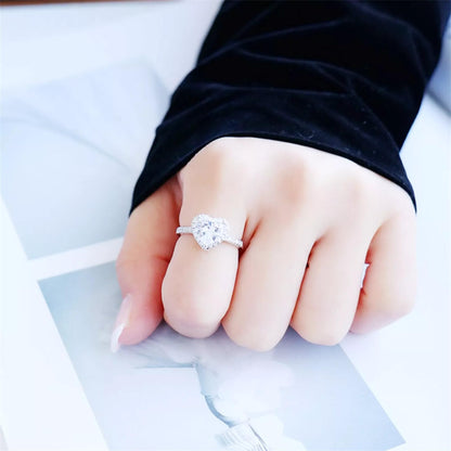 Sterling Silver Solitaire Heart Halo Ring Bezel Setting with Paved CZ Shoulders