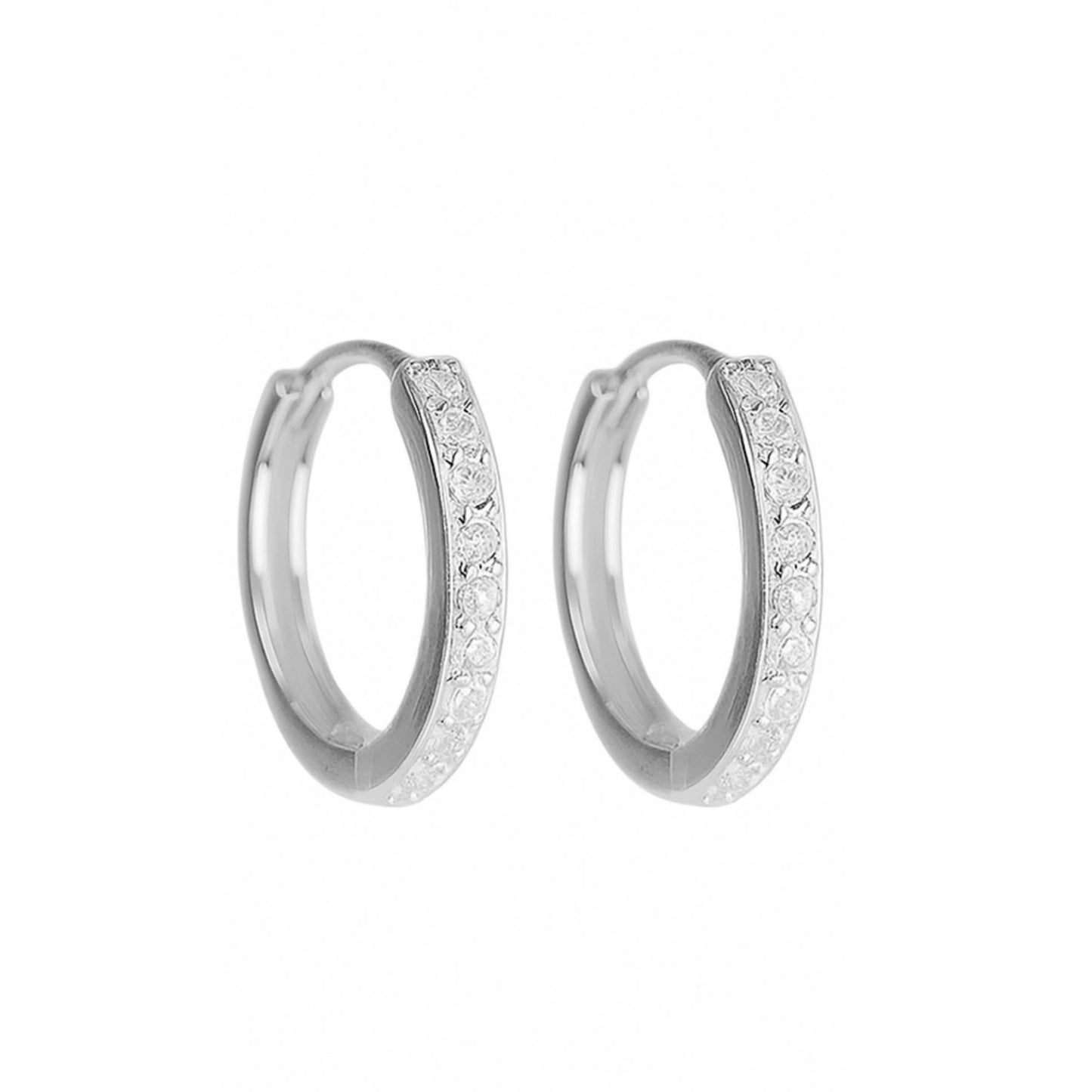 Sterling Silver 8mm 11mm Hoop Huggie White Black CZ Hinged Half Eternity Earrings