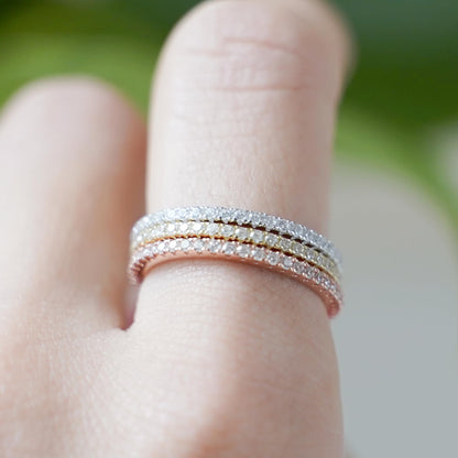 Sterling Silver Full Eternity 1.5mm Pave Set CZ Crystal Stacking Ring I - U