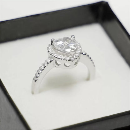 Sterling Silver Solitaire Heart Halo Ring Bezel Setting with Paved CZ Shoulders