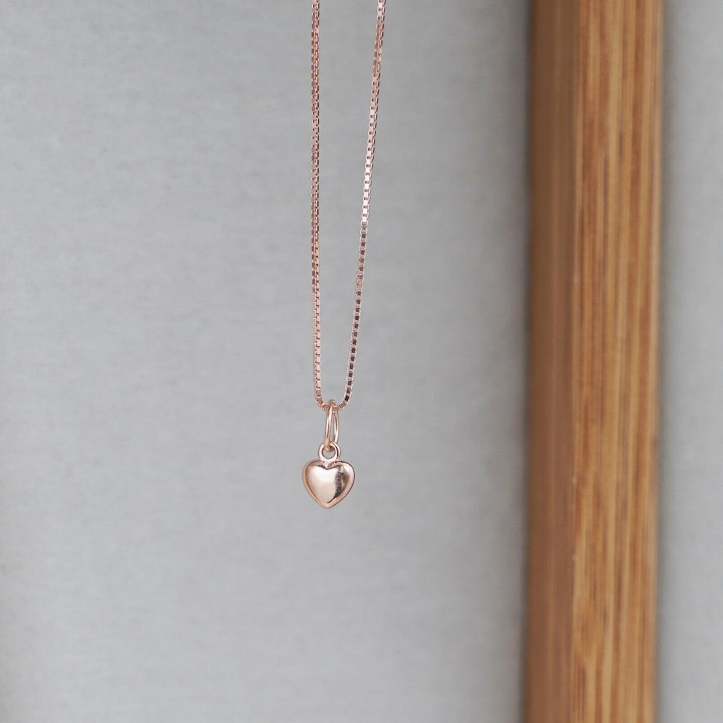Minimalist Box Chain in Rose Gold tone with small heart pendant