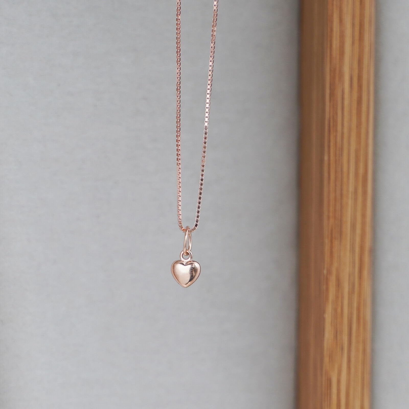 Minimalist Box Chain in Rose Gold tone with small heart pendant