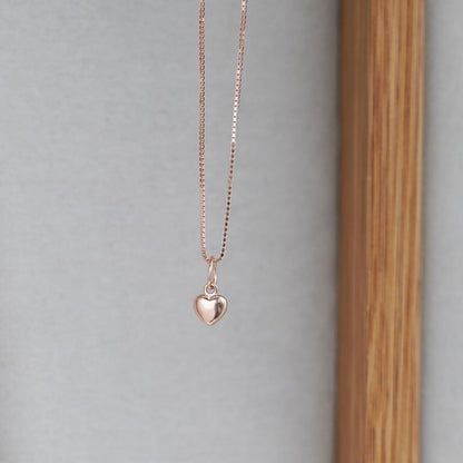 Minimalist Box Chain in Rose Gold tone with small heart pendant