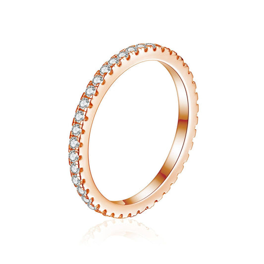 Rose Gold on Sterling Silver Full Eternity 2mm Paved CZ Crystal Band Ring I - U