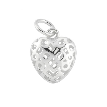 Sterling Silver Heart Charm Pendant with Polished Cut-Out Design