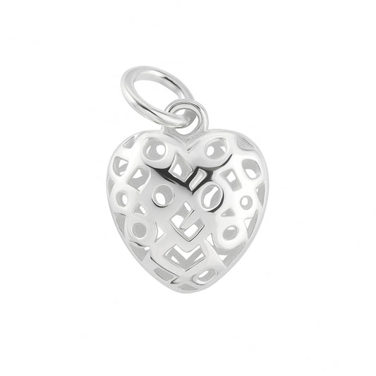 Sterling Silver Heart Charm Pendant with Polished Cut-Out Design