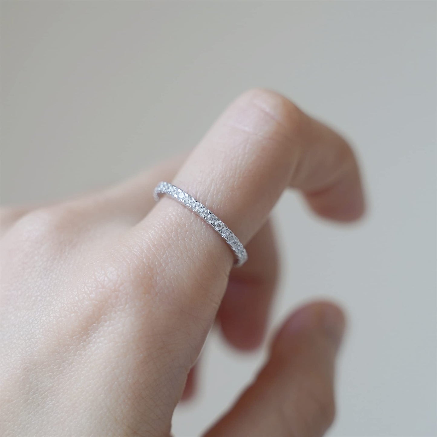 Sterling Silver Full Eternity 2mm Paved CZ Crystal Stacking Band Ring I - U