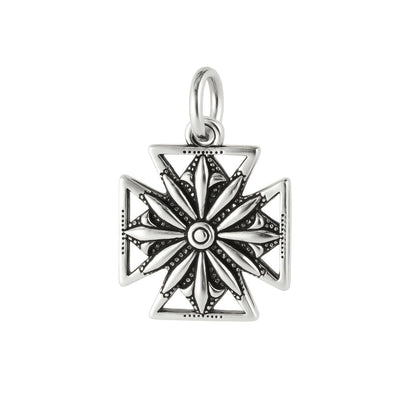 Sterling Silver Oxidised Maltese Cross Fleur De Lis Star Cross Charm Pendant