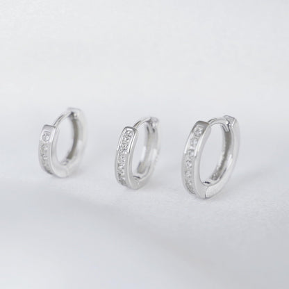 Sterling Silver 5 - 9mm Hoop Channel CZ Huggie Hinged Cuff Half Eternity Earrings