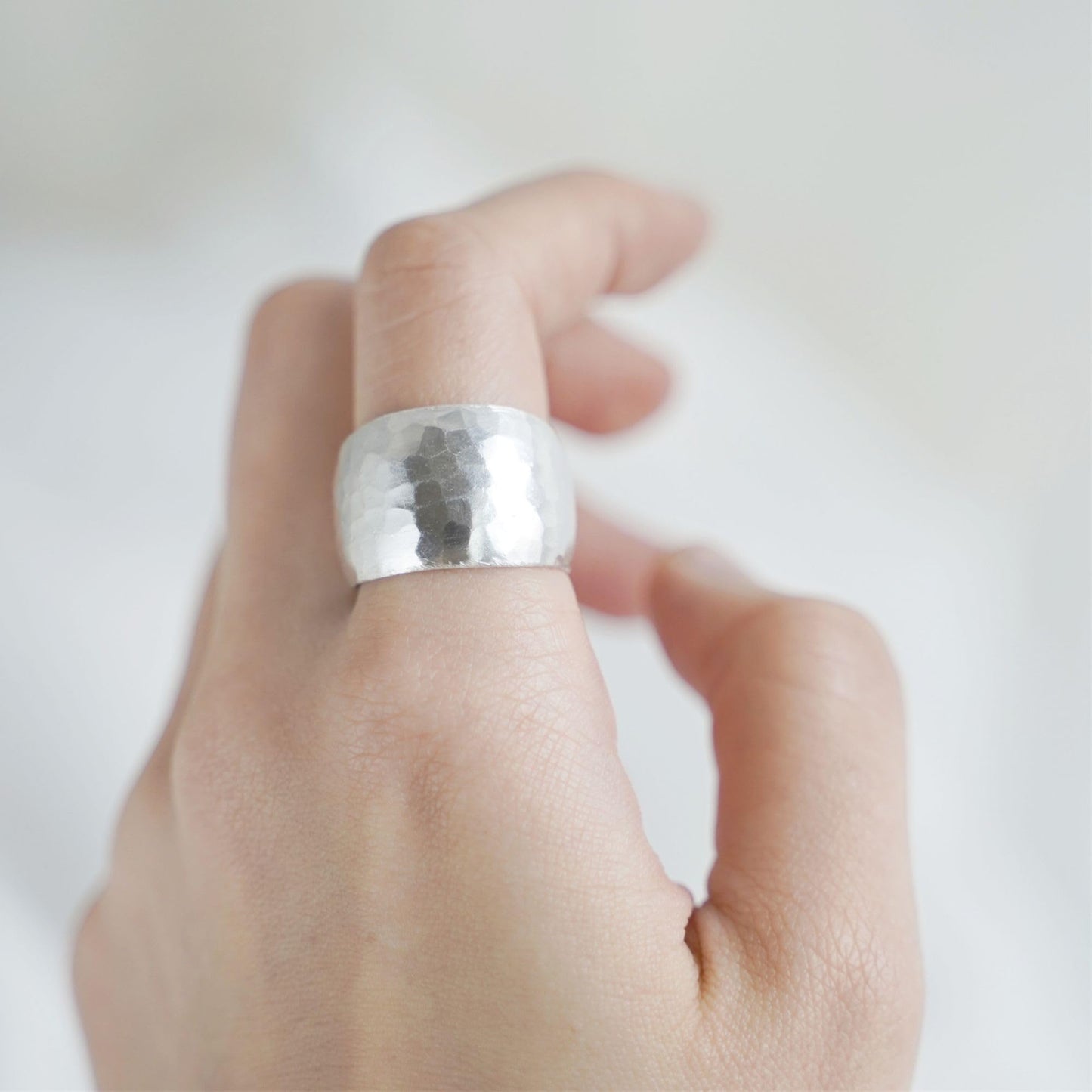 Sterling Silver Hammered Wide Dome Wrap Statement Ring K - T