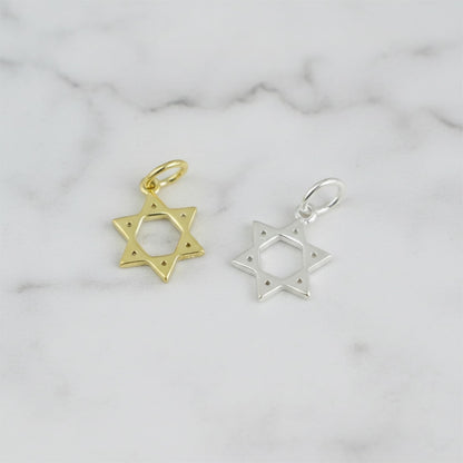 Star of David pendants, gold-tone and silver-tone hexagrams with cutout center