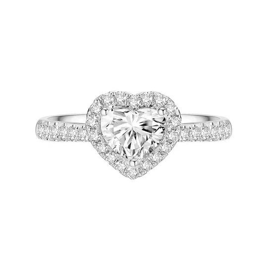 Sterling Silver Solitaire Heart Halo Ring Bezel Setting with Paved CZ Shoulders