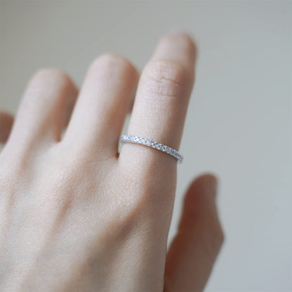 Sterling Silver Full Eternity 2mm Paved CZ Crystal Stacking Band Ring I - U