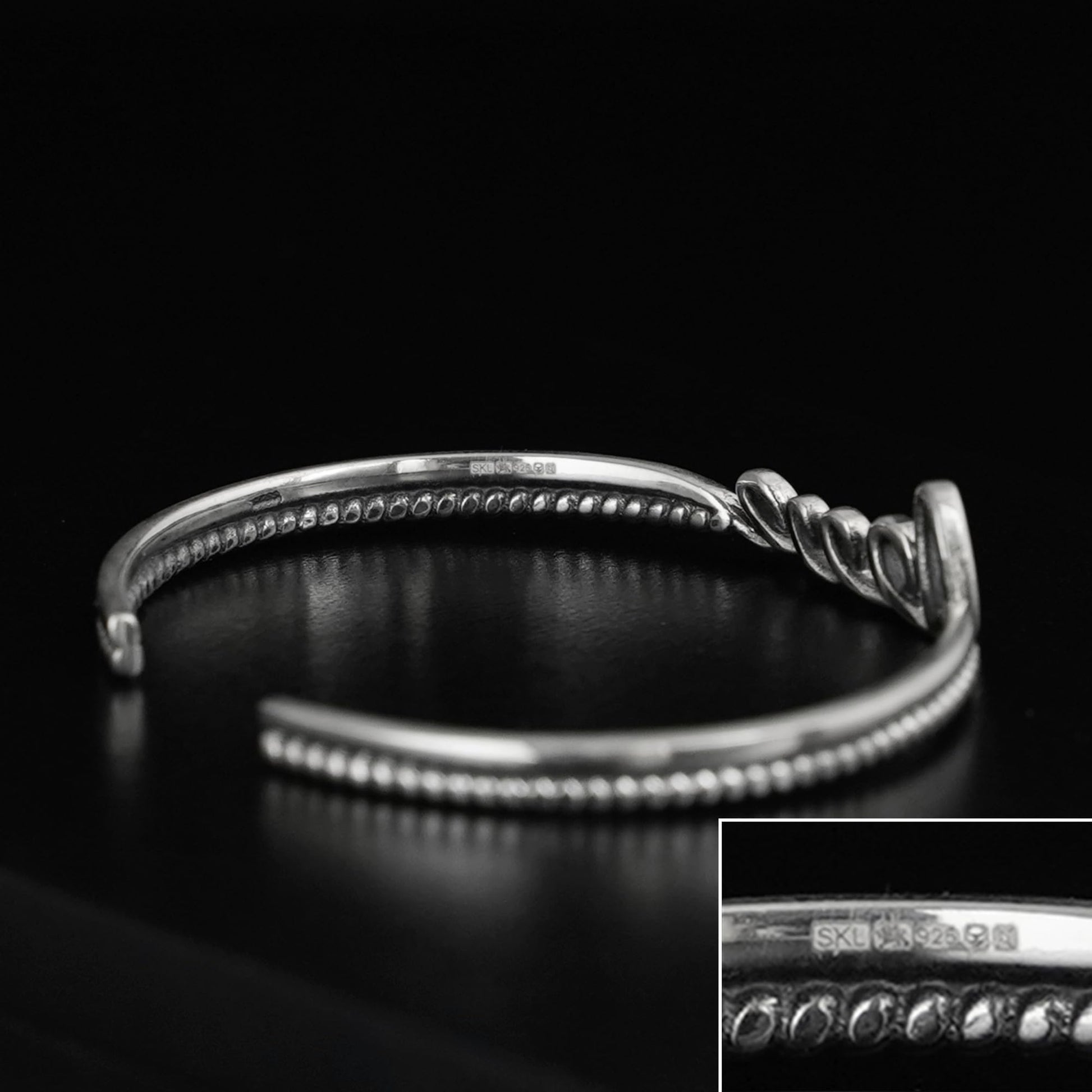 Love Knot Rope Cuff bracelet with knot clasp and textured rope edge, silver-tone
