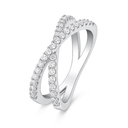 Sterling Silver Criss Cross Infinity Half Eternity 1.5mm Paved CZ Ring J - T1/2