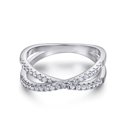 Sterling Silver Criss Cross Infinity Half Eternity 1.5mm Paved CZ Ring J - T1/2
