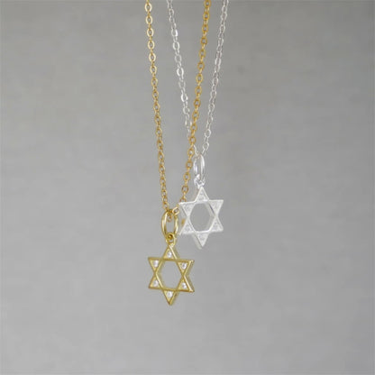 Gold and silver Star of David necklace pendants on linked chains