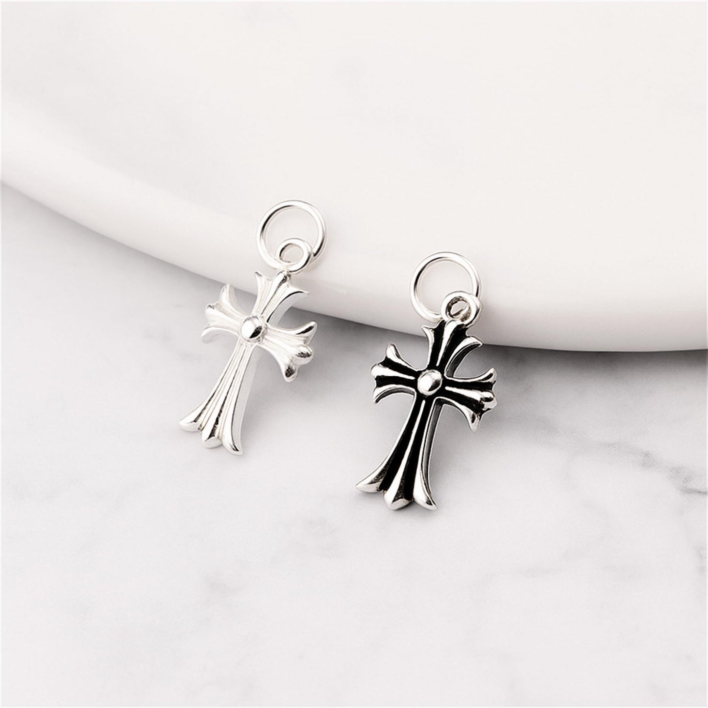 Sterling Silver Fleur De Lis Cross Charm Pendant 10*15mm 7*7mm 2 Tones Unisex