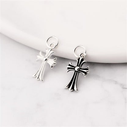 Sterling Silver Fleur De Lis Cross Charm Pendant 10*15mm 7*7mm 2 Tones Unisex