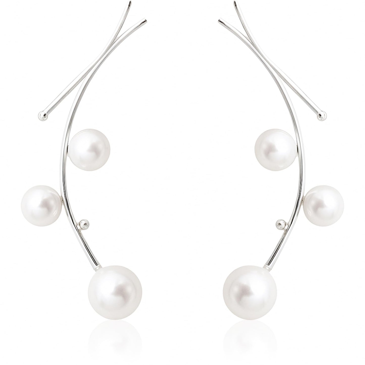 Mistletoe drop earrings: curved wire with white pearl clusters