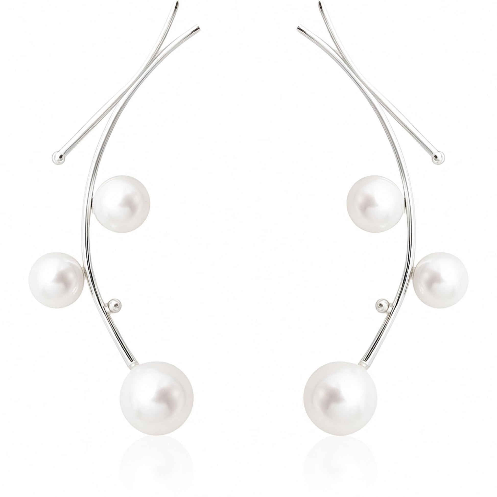 Mistletoe drop earrings: curved wire with white pearl clusters