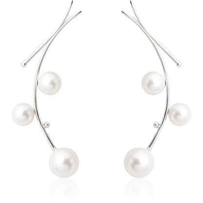 Mistletoe drop earrings: curved wire with white pearl clusters