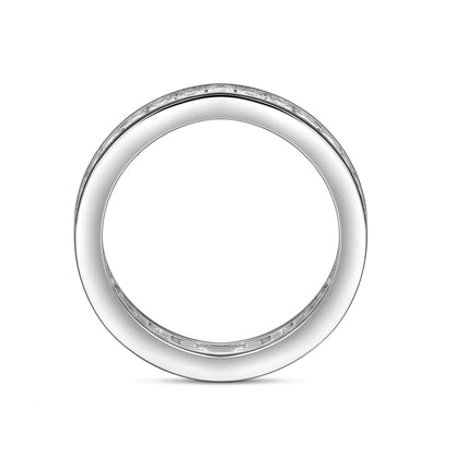 Rhodium on Sterling Silver Full Eternity 2.1mm Channel Set Princess Cut CZ Wedding Ring