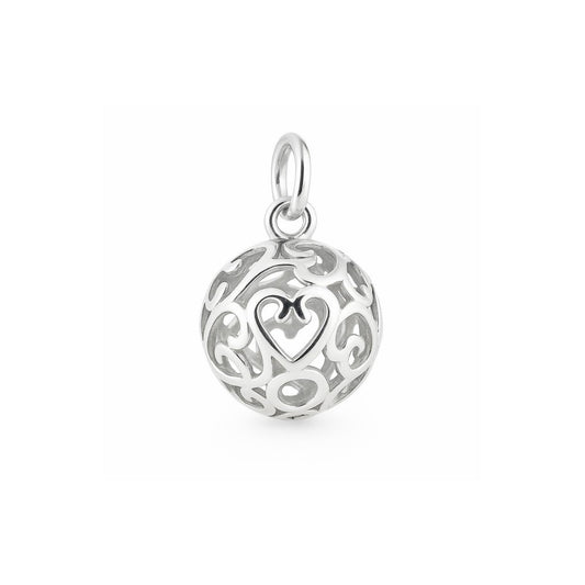 Sterling Silver 10mm Filigree 3D Love Heart Ball Charm Necklace Bracelet Pendant