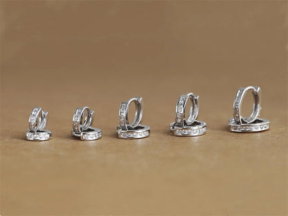 Sterling Silver 5 - 9mm Hoop Channel CZ Huggie Hinged Cuff Half Eternity Earrings