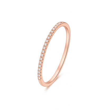 Sterling Silver Half Eternity 1mm Pave Set CZ Stack Ring Wedding Ring Engagement Ring Rhodium/ Rose Gold / 18K Gold