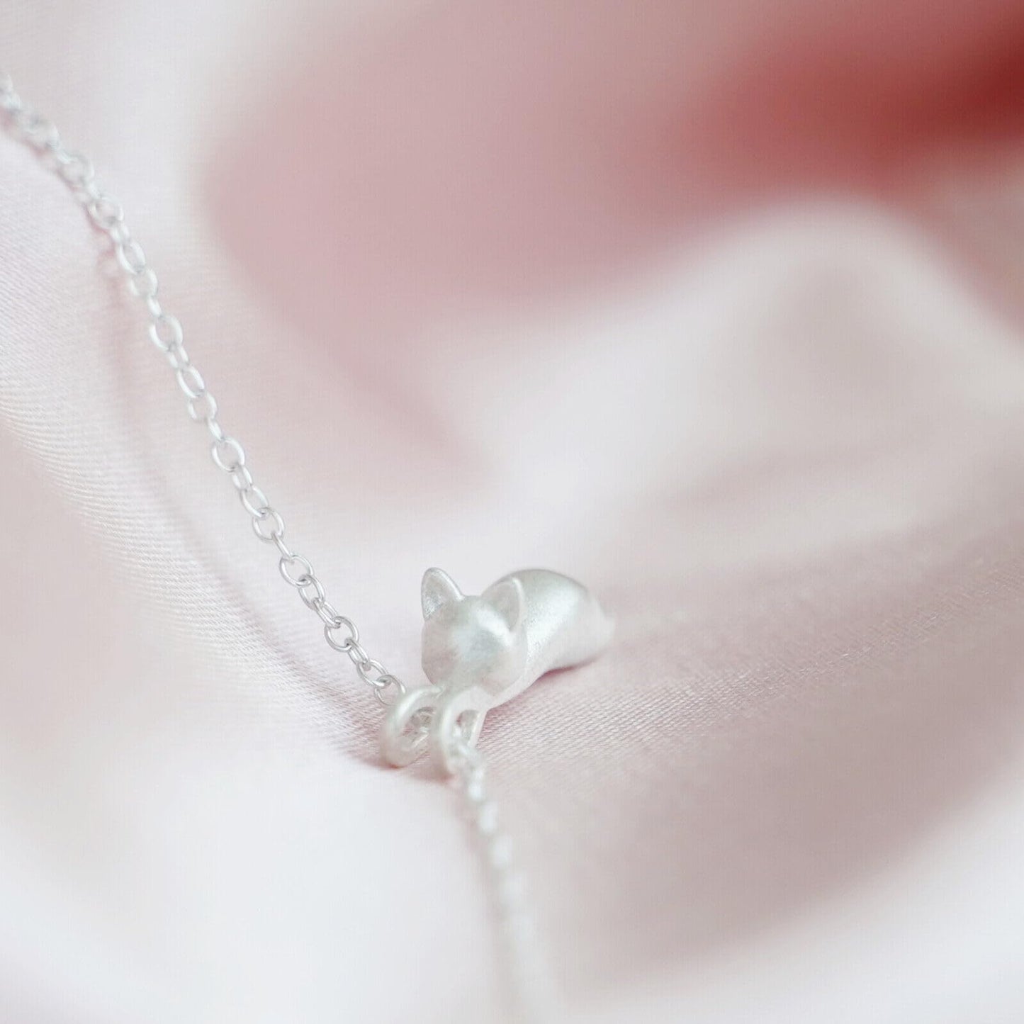 Sterling Silver Matte Hanging Cat Jumping Kitten Pendant Necklace