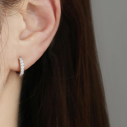 Sterling Silver 8mm 11mm Hoop Huggie White Black CZ Hinged Half Eternity Earrings