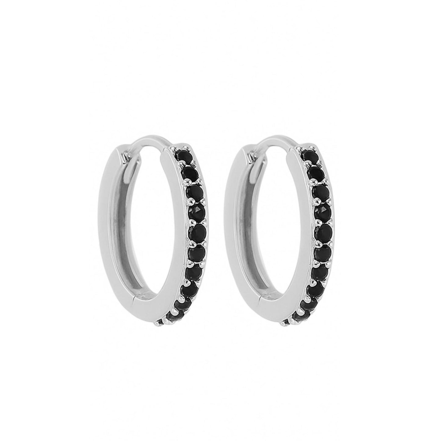 Sterling Silver 8mm 11mm Hoop Huggie White Black CZ Hinged Half Eternity Earrings