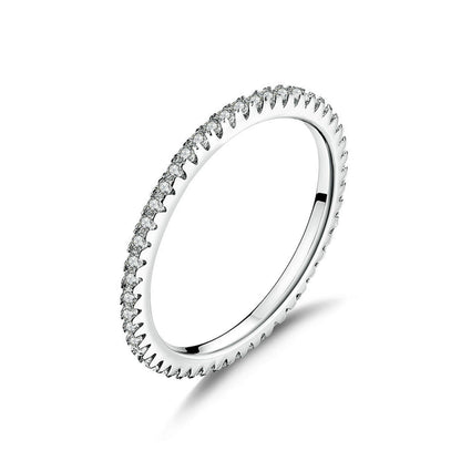 Sterling Silver Full Eternity 1.5mm Pave Set CZ Crystal Stacking Ring I - U