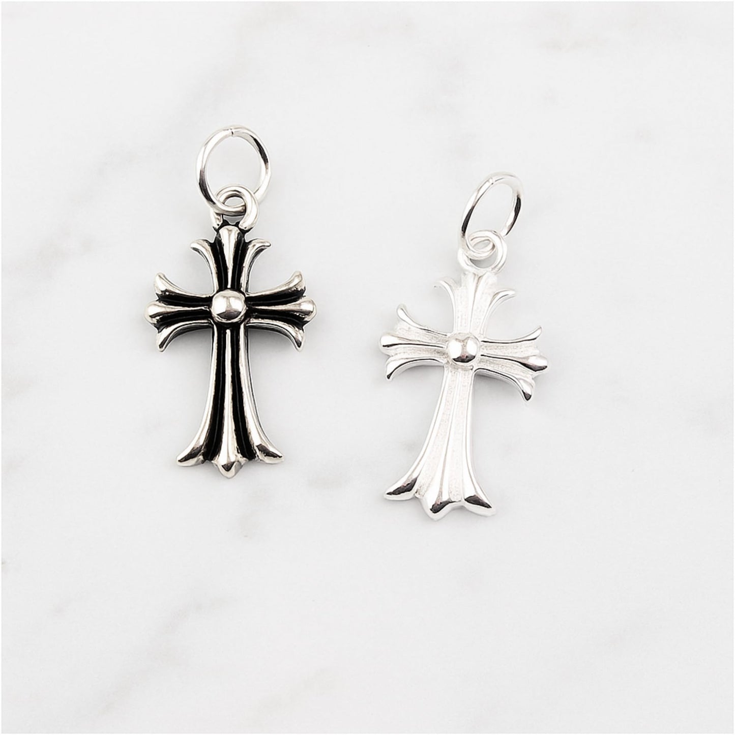 Sterling Silver Fleur De Lis Cross Charm Pendant 10*15mm 7*7mm 2 Tones Unisex