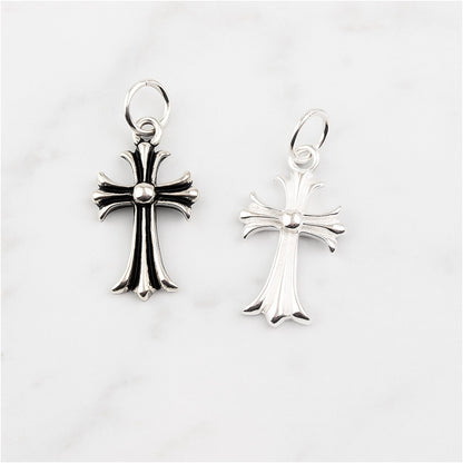 Sterling Silver Fleur De Lis Cross Charm Pendant 10*15mm 7*7mm 2 Tones Unisex