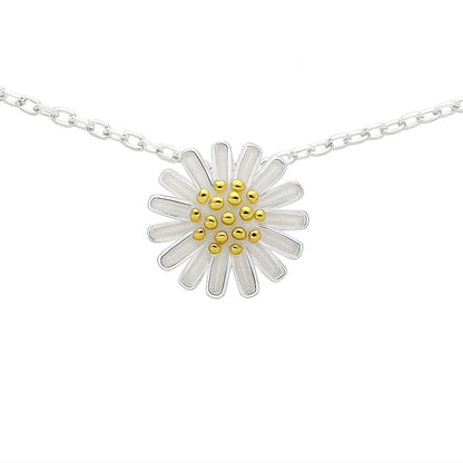 Sterling Silver 11mm Daisy Flower Blossom Pendant Lobster Clasp Necklace 40cm - 44cm 17.3'' 2 Tones Silver / Gold